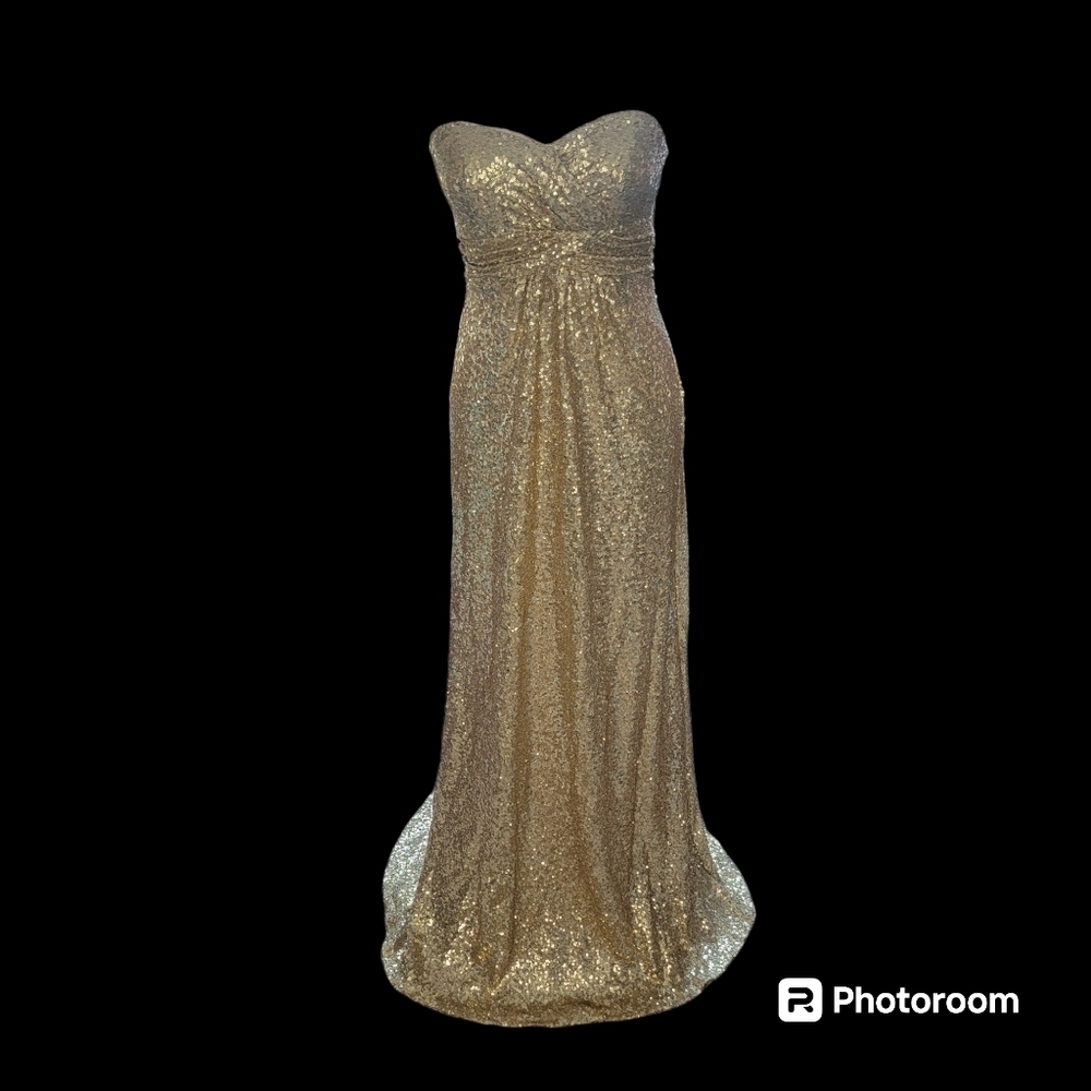 Christina Wu gold strapless sequin maxi dress Size 2 I28 New Years Holiday Party